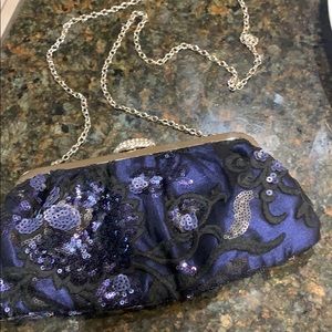 Cocktail purse- Navy sequence /Black lace